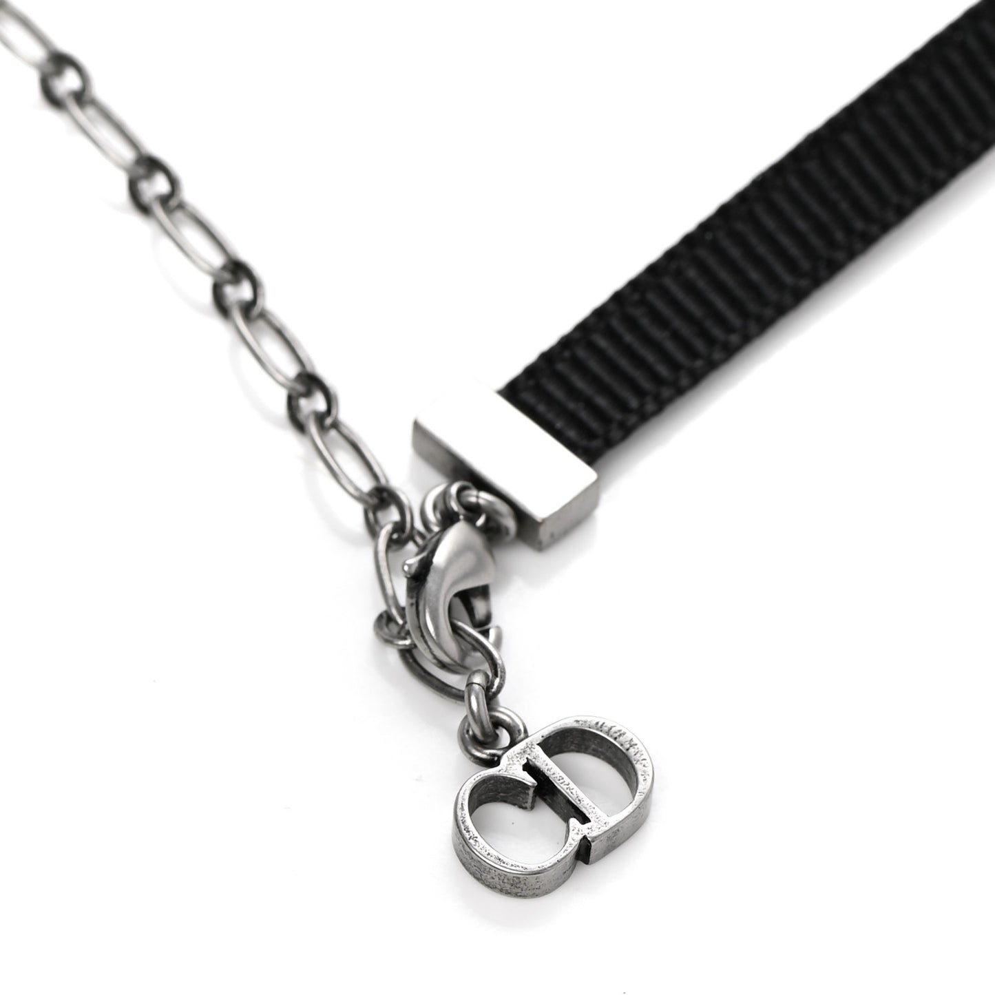 Grosgrain Ribbon Dior Logo Choker Necklace Black