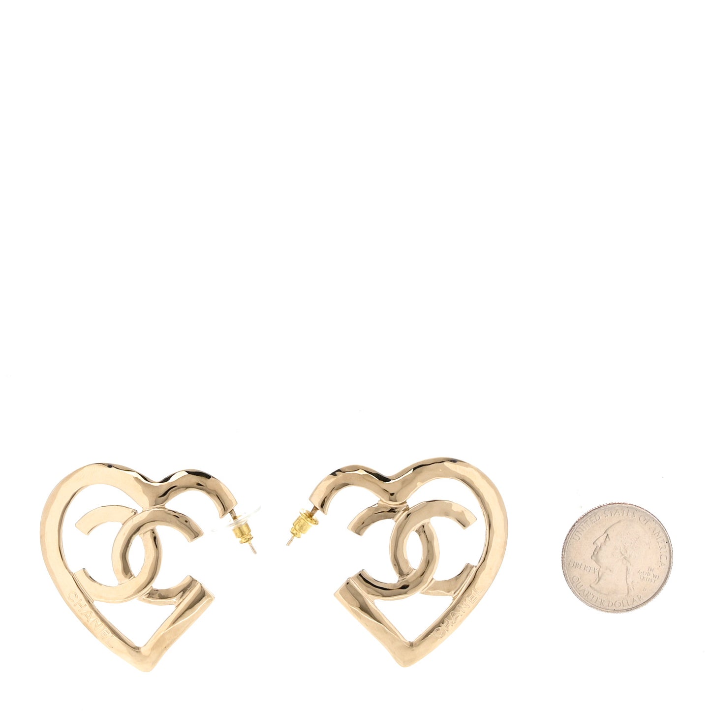 Metal CC Heart Coco In Love Hoop Earrings Gold