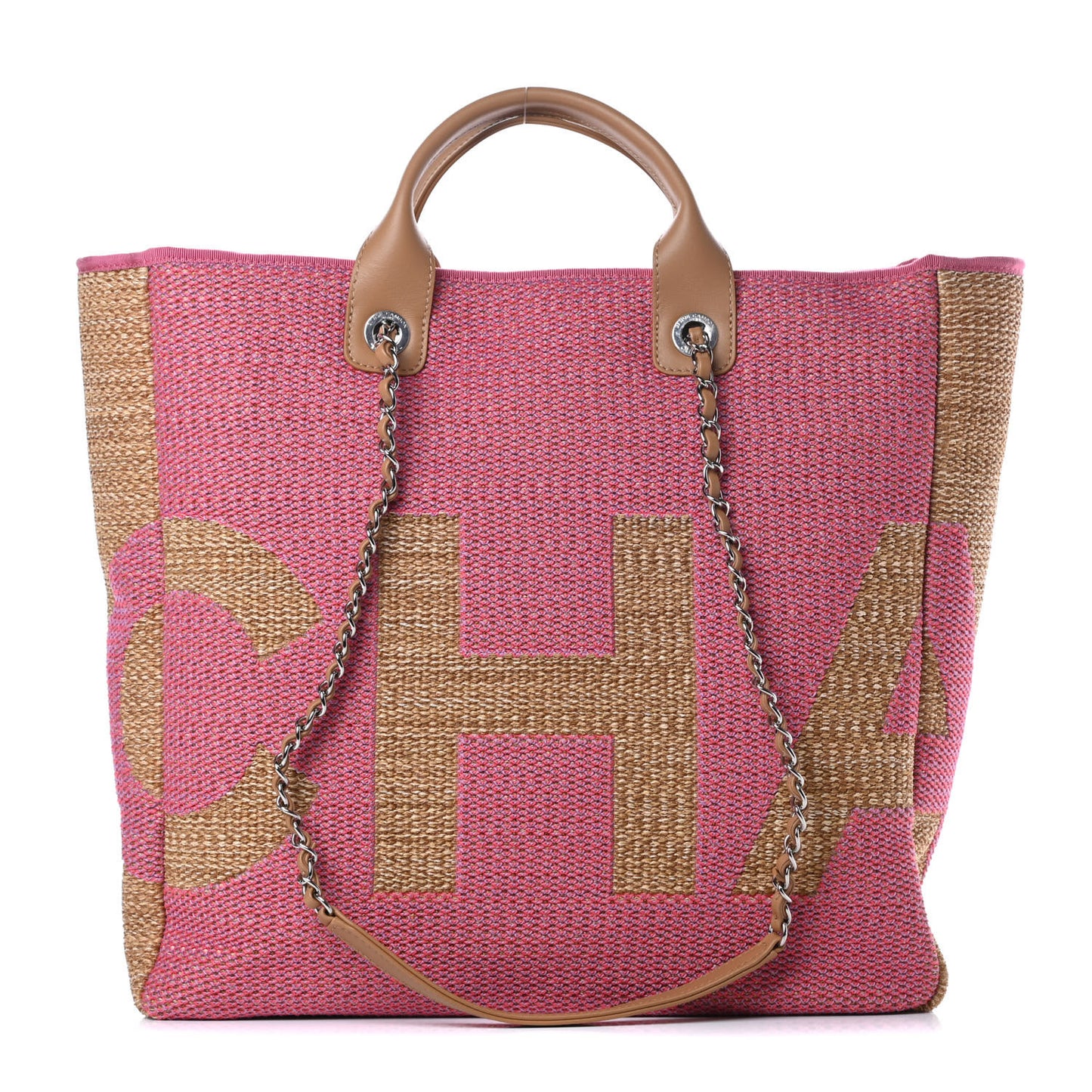 Mixed Fibers Large Shopping Bag Pink Beige