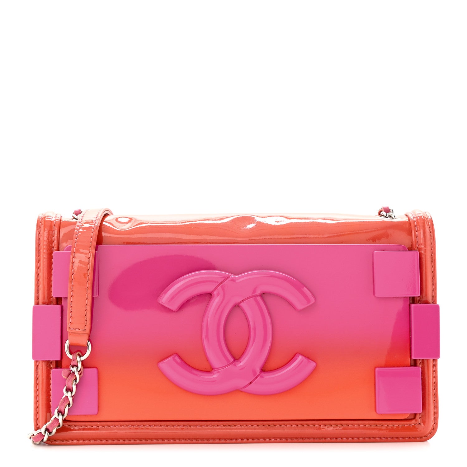 Chanel Plexiglass Patent Small Boy Brick Flap Pink Orange 1 of 11