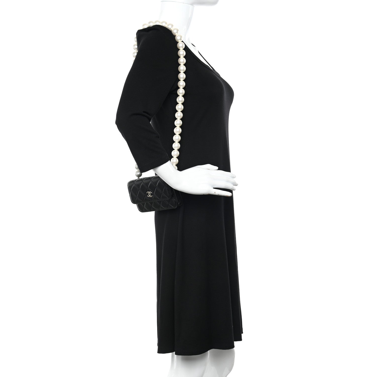 Chanel Calfskin Quilted Maxi Pearls Clutch With Chain Black 2 of 11