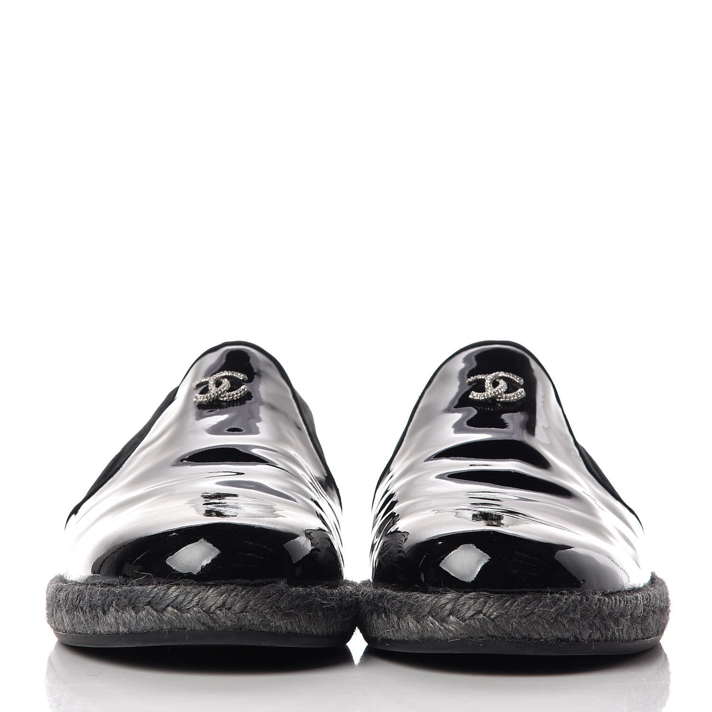Patent Calfskin CC Mocassin Loafer Espadrilles 40.5 Black