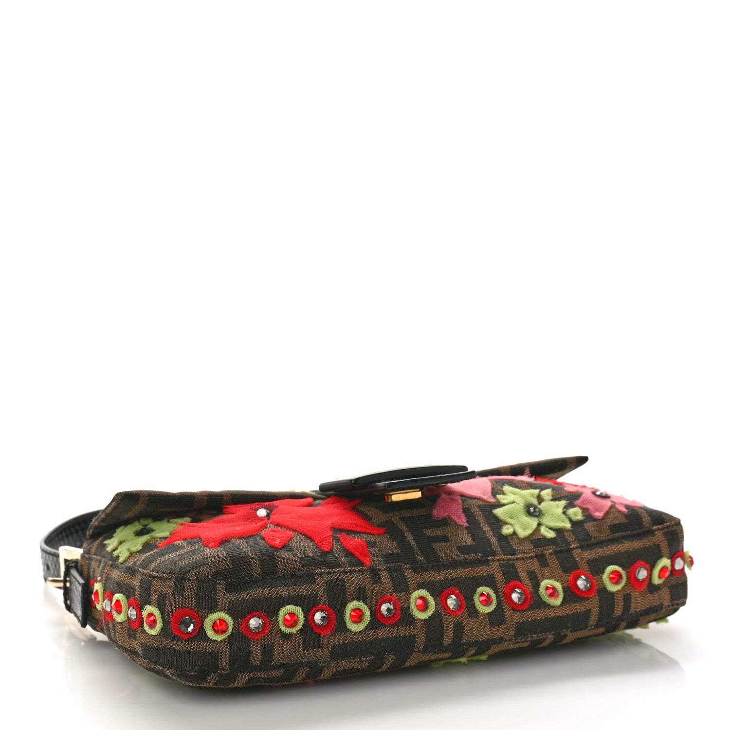 Fendi Zucca Snakeskin Crystal Flower Applique Baguette Tobacco Multicolor 4 of 8