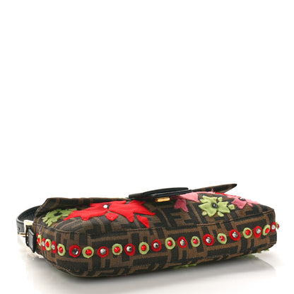 Fendi Zucca Snakeskin Crystal Flower Applique Baguette Tobacco Multicolor 4 of 8