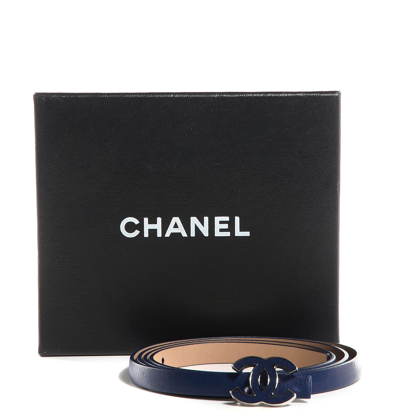Leather CC Logo Skinny Belt 95 38 Navy Blue