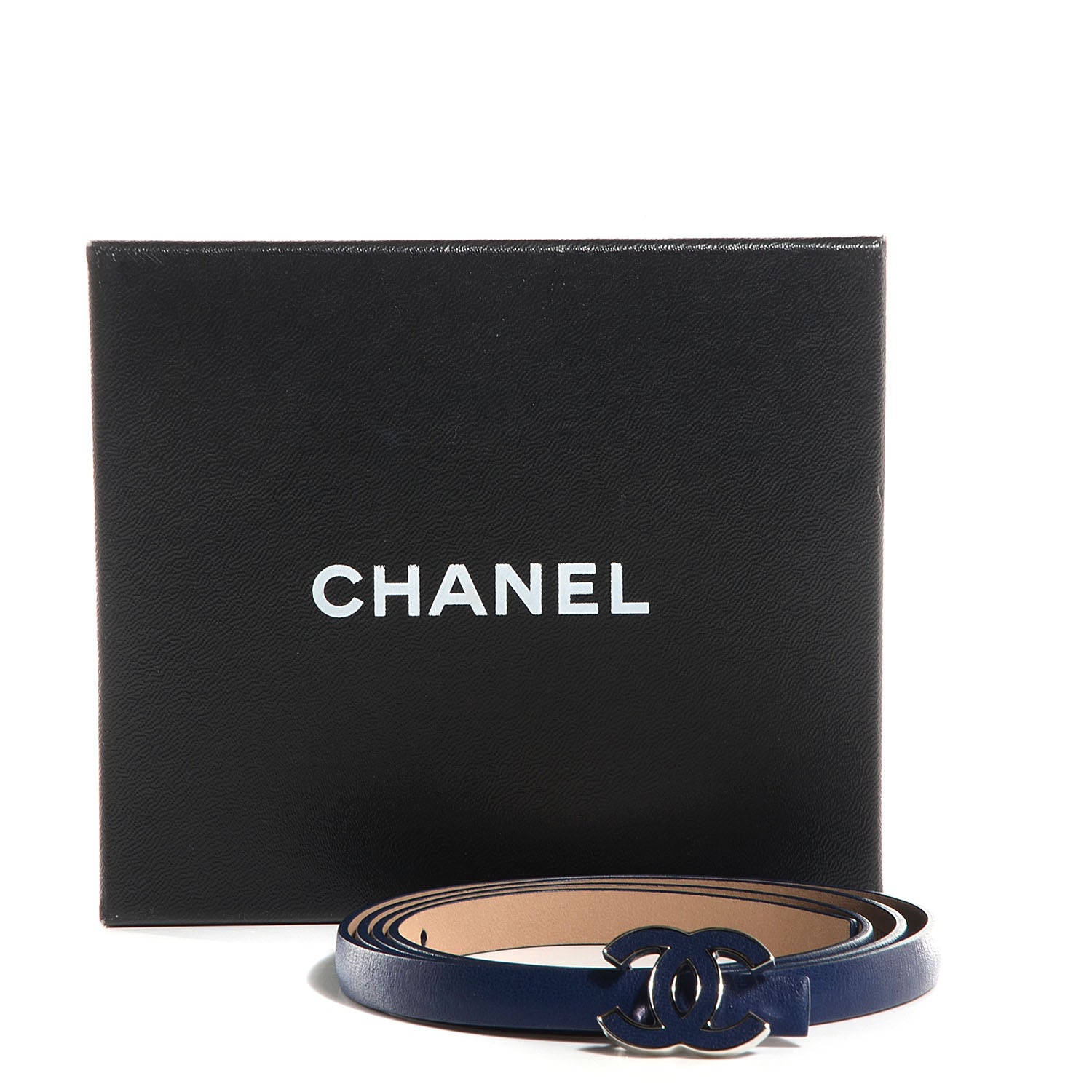 Chanel Leather CC Logo Skinny Belt 95 38 Navy Blue 7 of 7