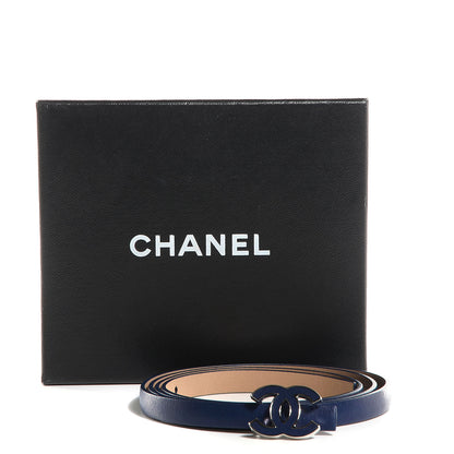 Chanel Leather CC Logo Skinny Belt 95 38 Navy Blue 7 of 7