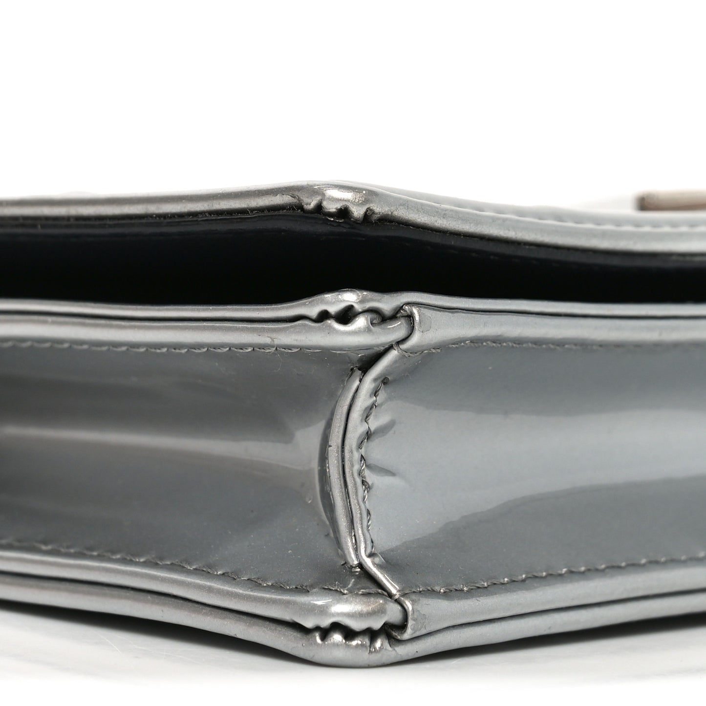Metallic Patent Micro-Cannage Diorama Wallet on Chain Pouch Silver