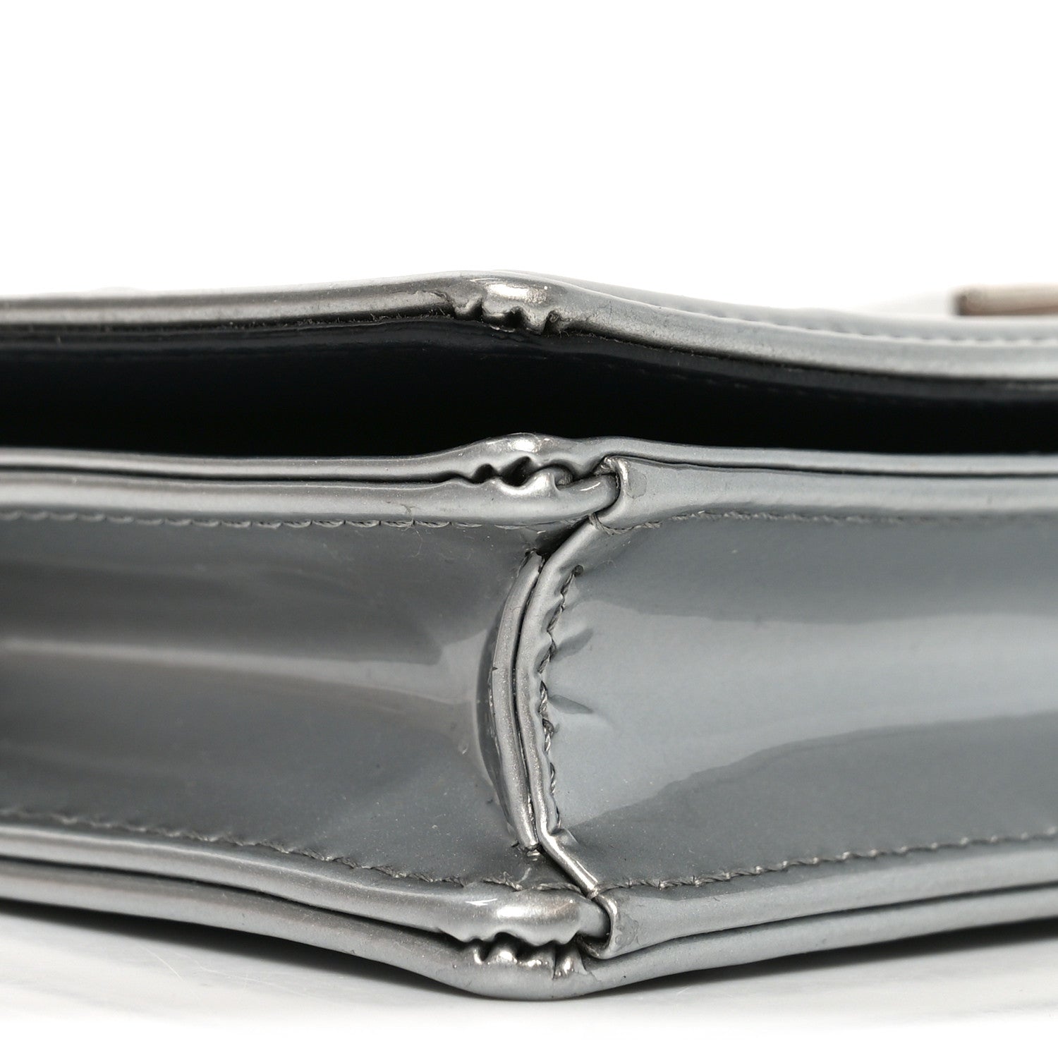 Christian Dior Metallic Patent Micro-Cannage Diorama Wallet on Chain Pouch Silver 9 of 10