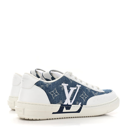 Louis Vuitton Calfskin Monogram Denim Womens Charlie Sneakers 39 White Blue 5 of 11