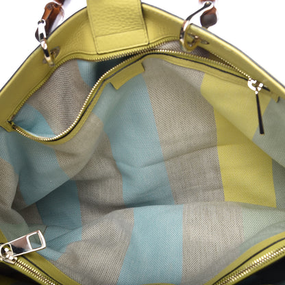 Gucci Calfskin Straw Large Bamboo Shopper Tote Citrus 10 of 13