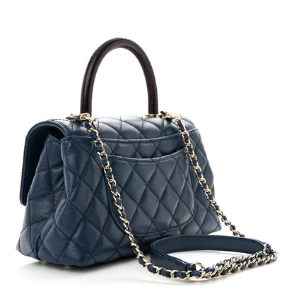Chanel Caviar Quilted Lizard Embossed Mini Coco Handle Flap Navy Blue 3 of 13
