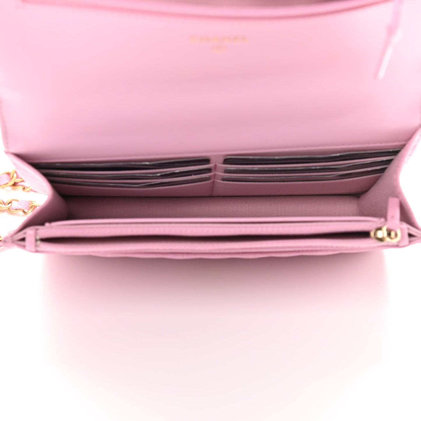Shiny Caviar Quilted Pick Me Up Wallet On Chain WOC Pink