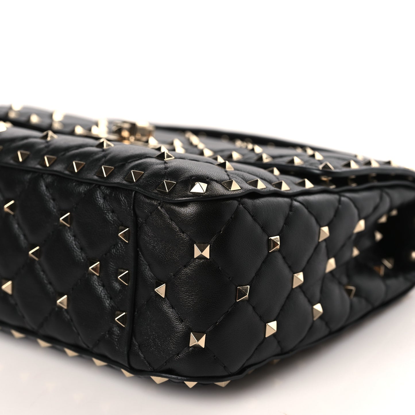 Lambskin Medium Rockstud Spike Shoulder Bag Black