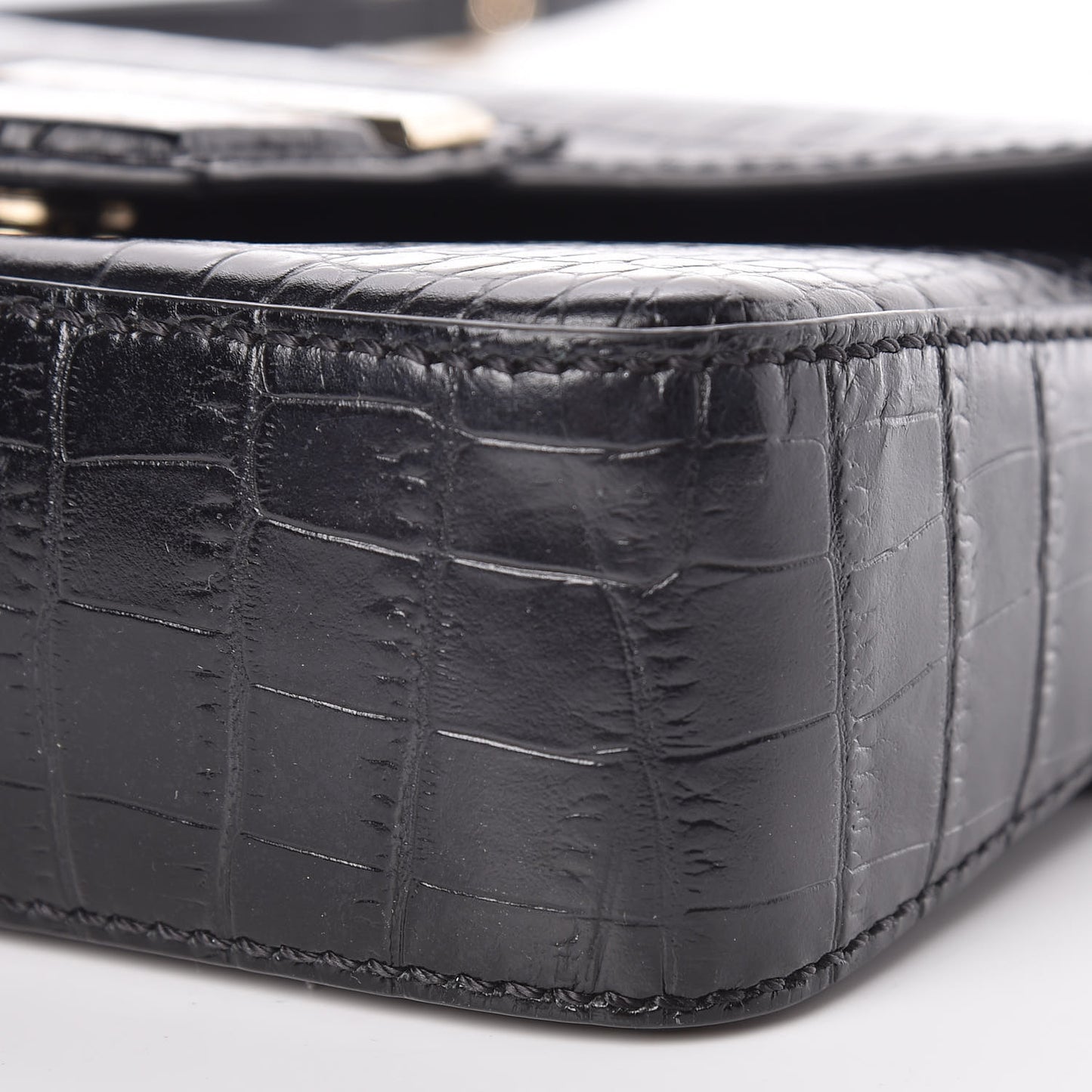 Calfskin Crocodile Embossed Mini Nobile Shoulder Bag Black