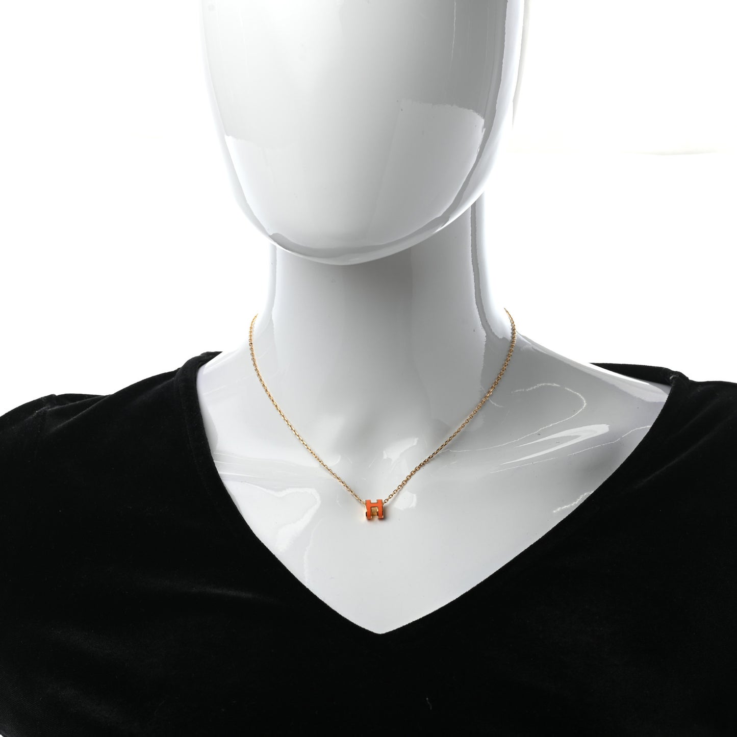 Lacquered Gold Mini Pop H Pendant Necklace Orange