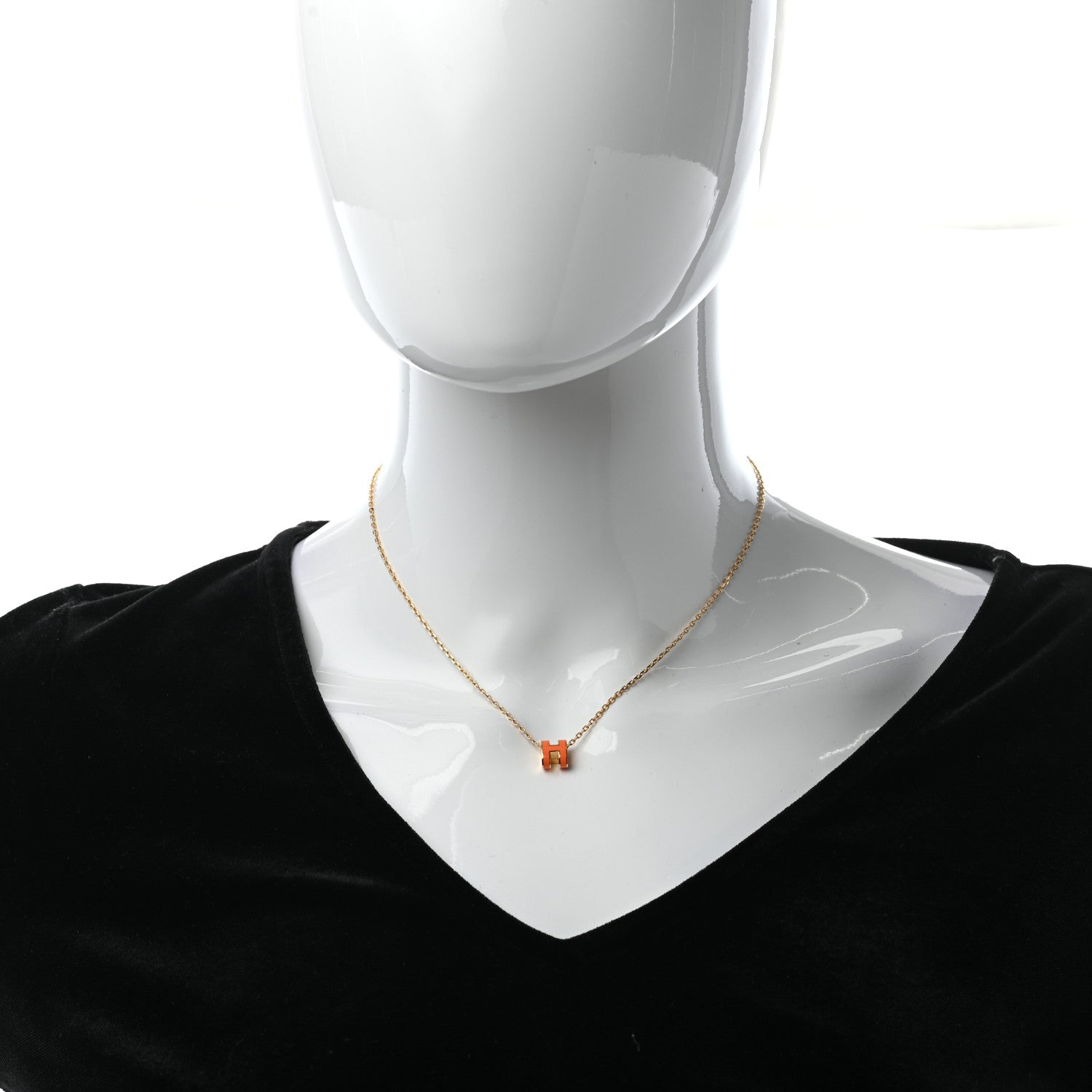 Hermes Lacquered Gold Mini Pop H Pendant Necklace Orange 2 of 6