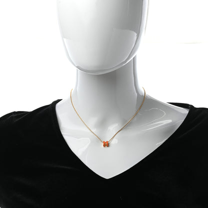 Hermes Lacquered Gold Mini Pop H Pendant Necklace Orange 2 of 6