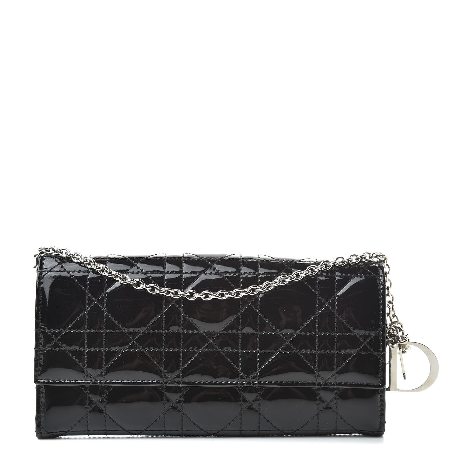 Christian Dior Patent Cannage Rendez-vous Chain Wallet Black 1 of 7
