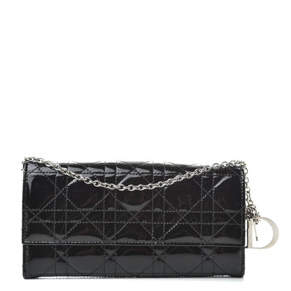 Christian Dior Patent Cannage Rendez-vous Chain Wallet Black 1 of 7