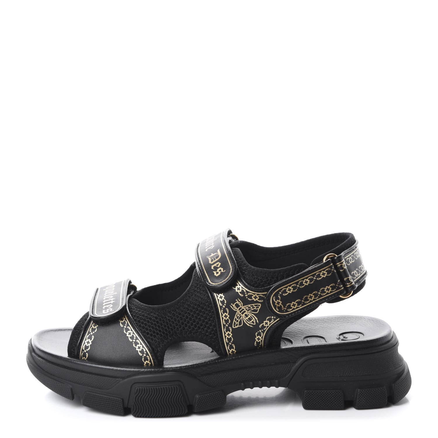 Gucci Nappa Mesh Chambre des Squelettes Mens Aguru Sandals 9 Black Gold 1 of 9