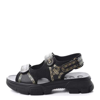 Gucci Nappa Mesh Chambre des Squelettes Mens Aguru Sandals 9 Black Gold 1 of 9