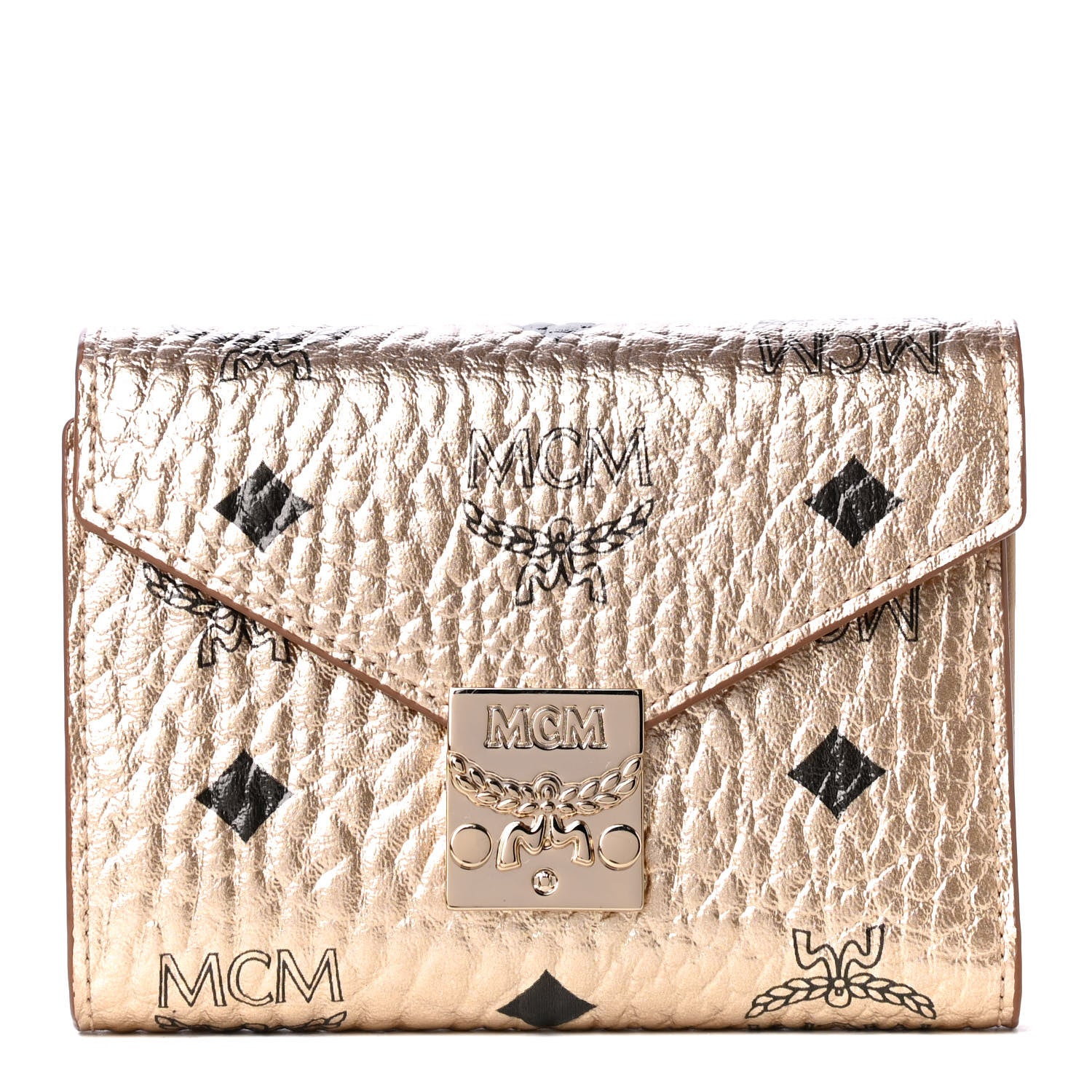 MCM Metallic Visetos Compact Wallet Champagne 1 of 4