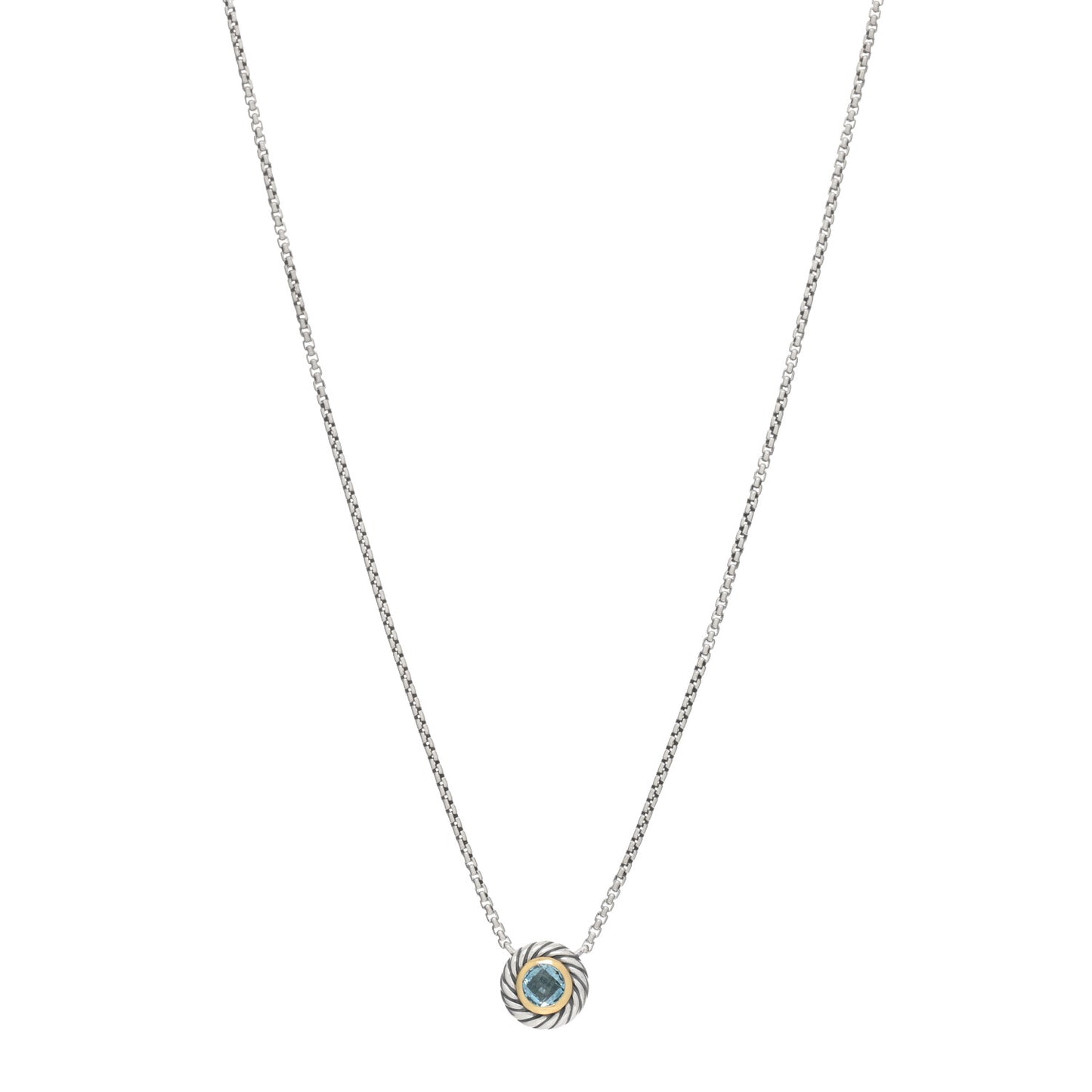 Sterling Silver 18K Yellow Gold Blue Topaz 12mm Cookie Pendant Necklace