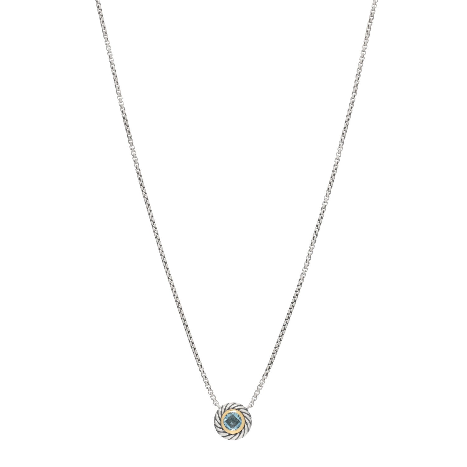 David Yurman Sterling Silver 18K Yellow Gold Blue Topaz 12mm Cookie Pendant Necklace 1 of 4