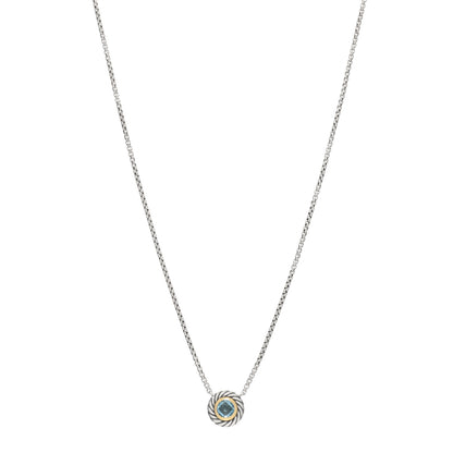 David Yurman Sterling Silver 18K Yellow Gold Blue Topaz 12mm Cookie Pendant Necklace 1 of 4