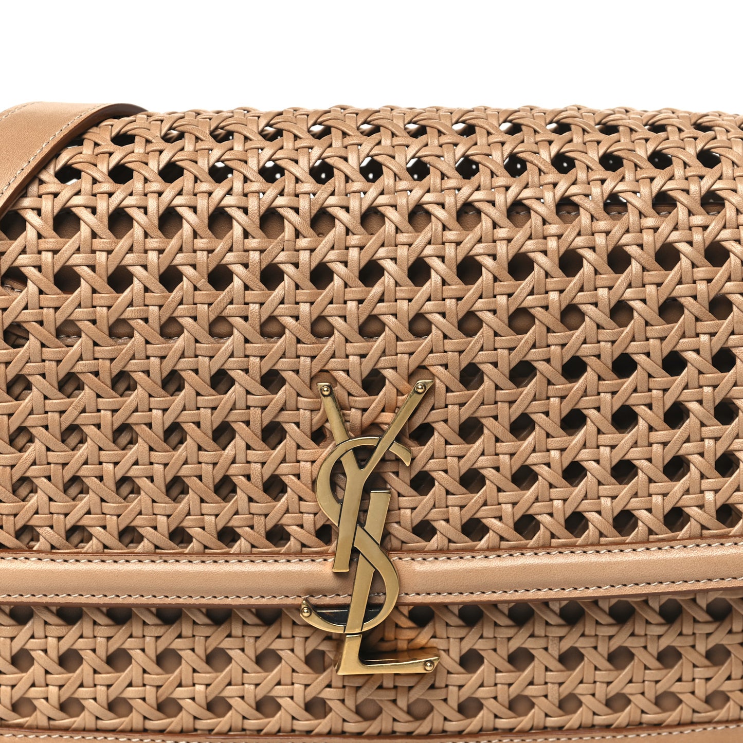 Calfskin Woven Wood Medium Monogram Solferino Satchel Vintage Brown