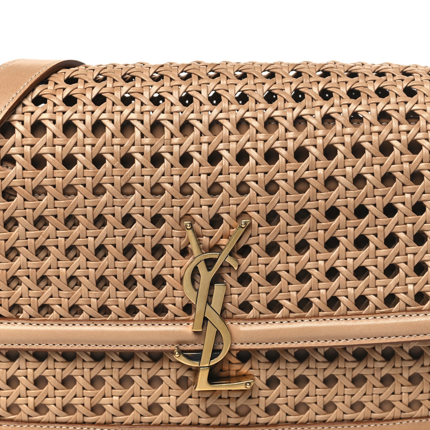 Saint Laurent Calfskin Woven Wood Medium Monogram Solferino Satchel Vintage Brown 8 of 10