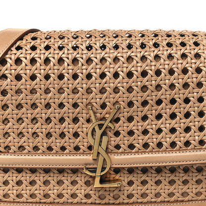 Saint Laurent Calfskin Woven Wood Medium Monogram Solferino Satchel Vintage Brown 8 of 10