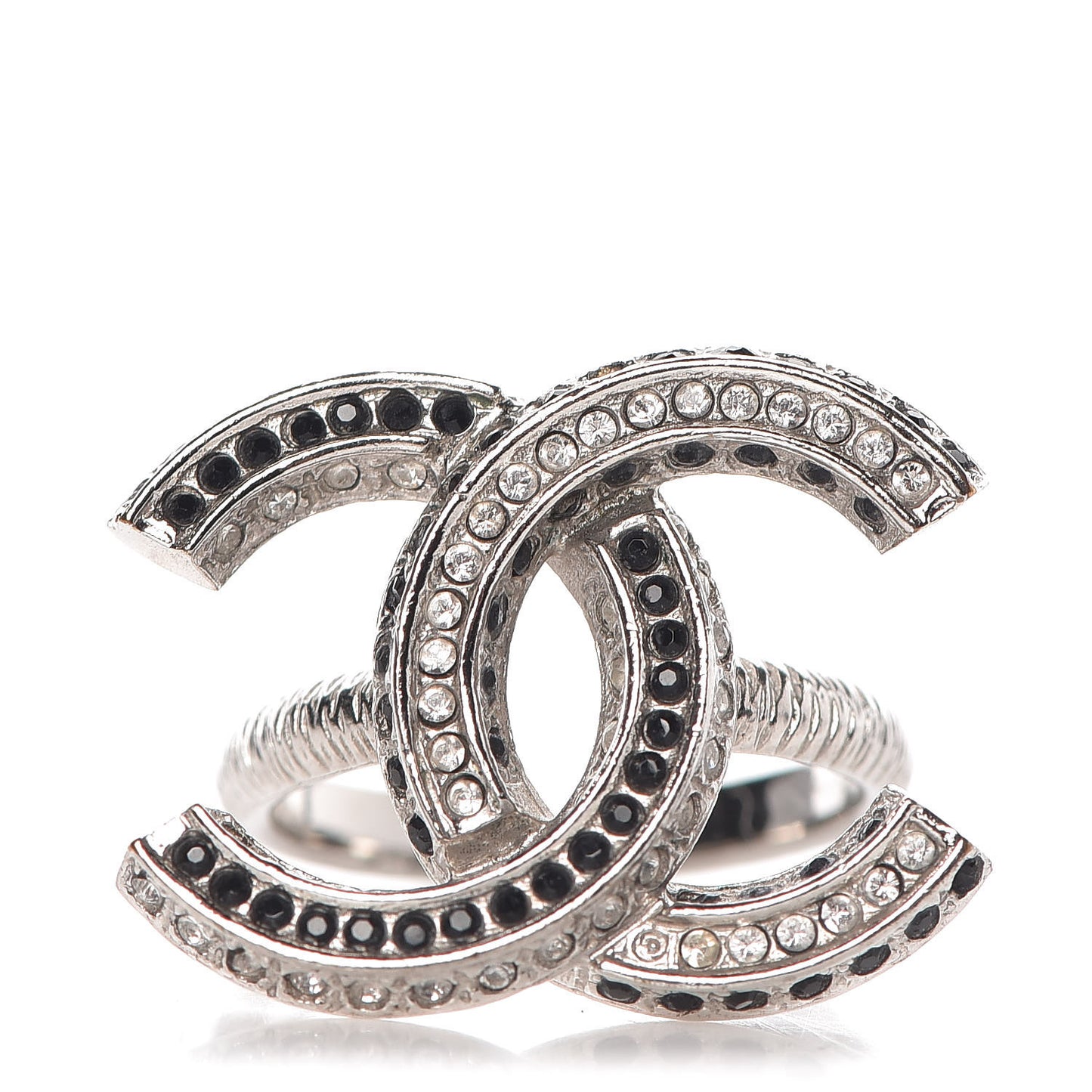 Ruthenium Crystal CC Logo Ring 6 Black