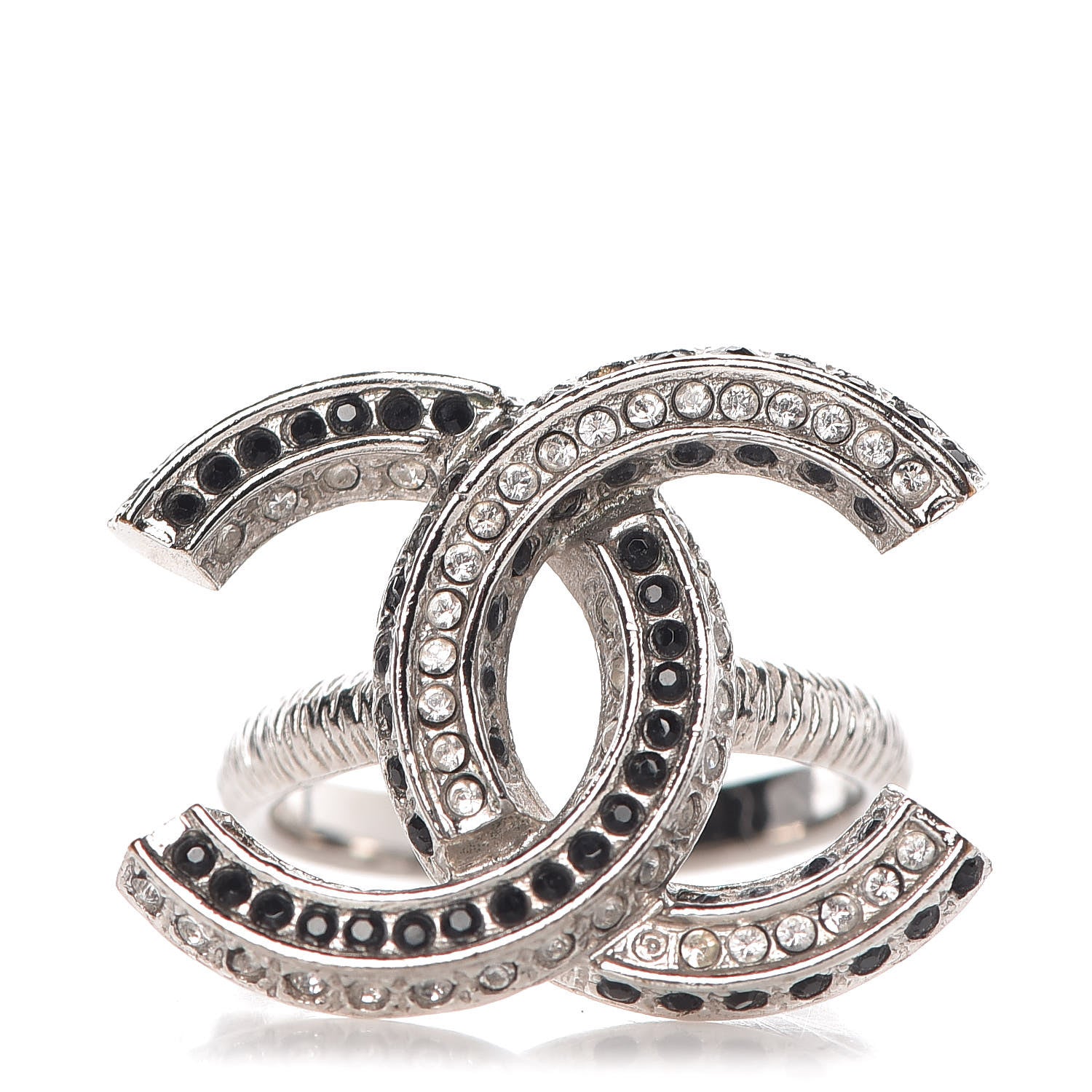 Chanel Ruthenium Crystal CC Logo Ring 6 Black 1 of 6