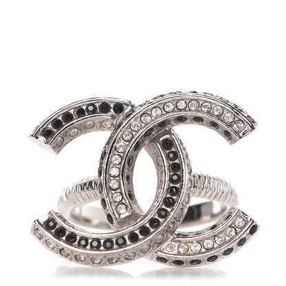 Chanel Ruthenium Crystal CC Logo Ring 6 Black 1 of 6