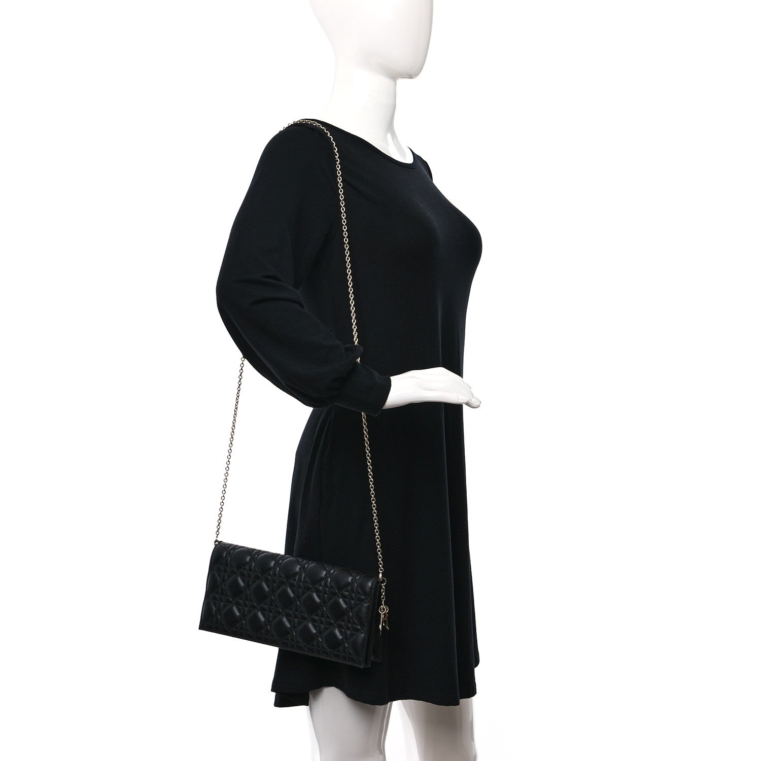 Christian Dior Lambskin Cannage Lady Dior Convertible Clutch Black 3 of 8