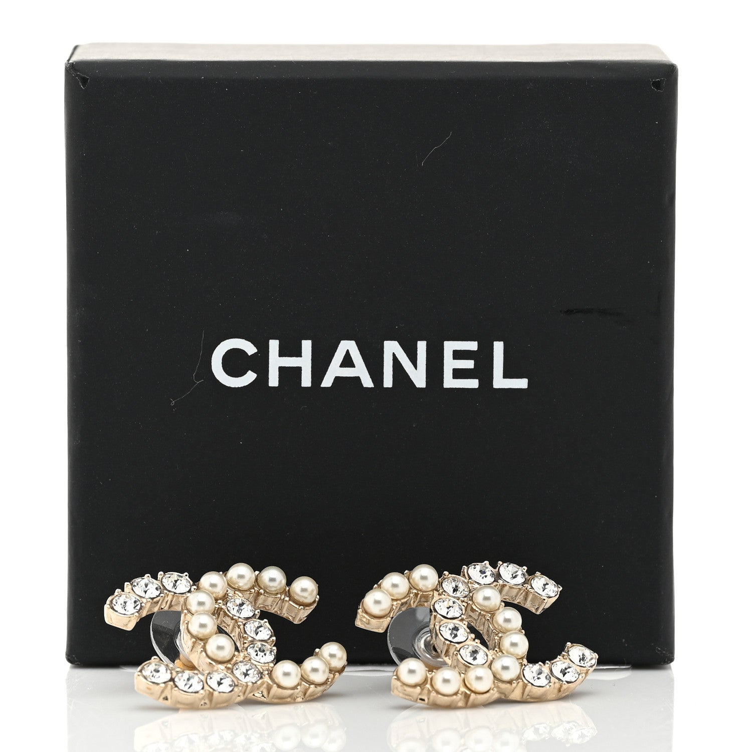 Chanel Crystal Pearl CC Dazzling Domino Earrings Gold 5 of 5