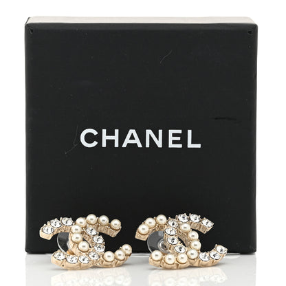 Chanel Crystal Pearl CC Dazzling Domino Earrings Gold 5 of 5