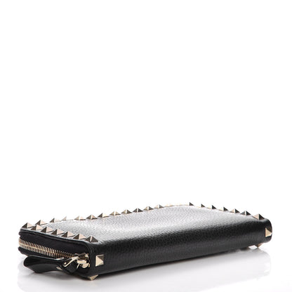 Valentino Garavani Pebbled Calfskin Rockstud Zip Around Wallet Black 4 of 9