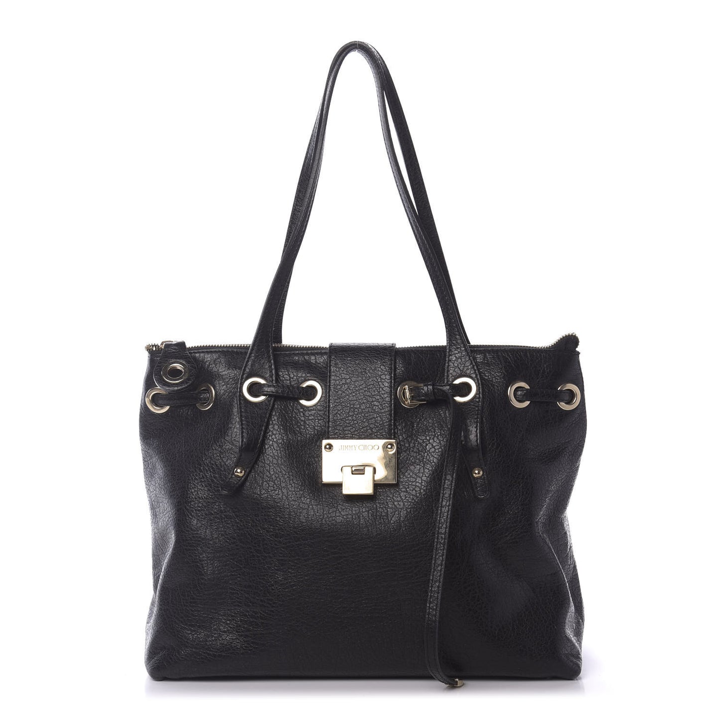 Grainy Calfskin Small Rhea Tote Black