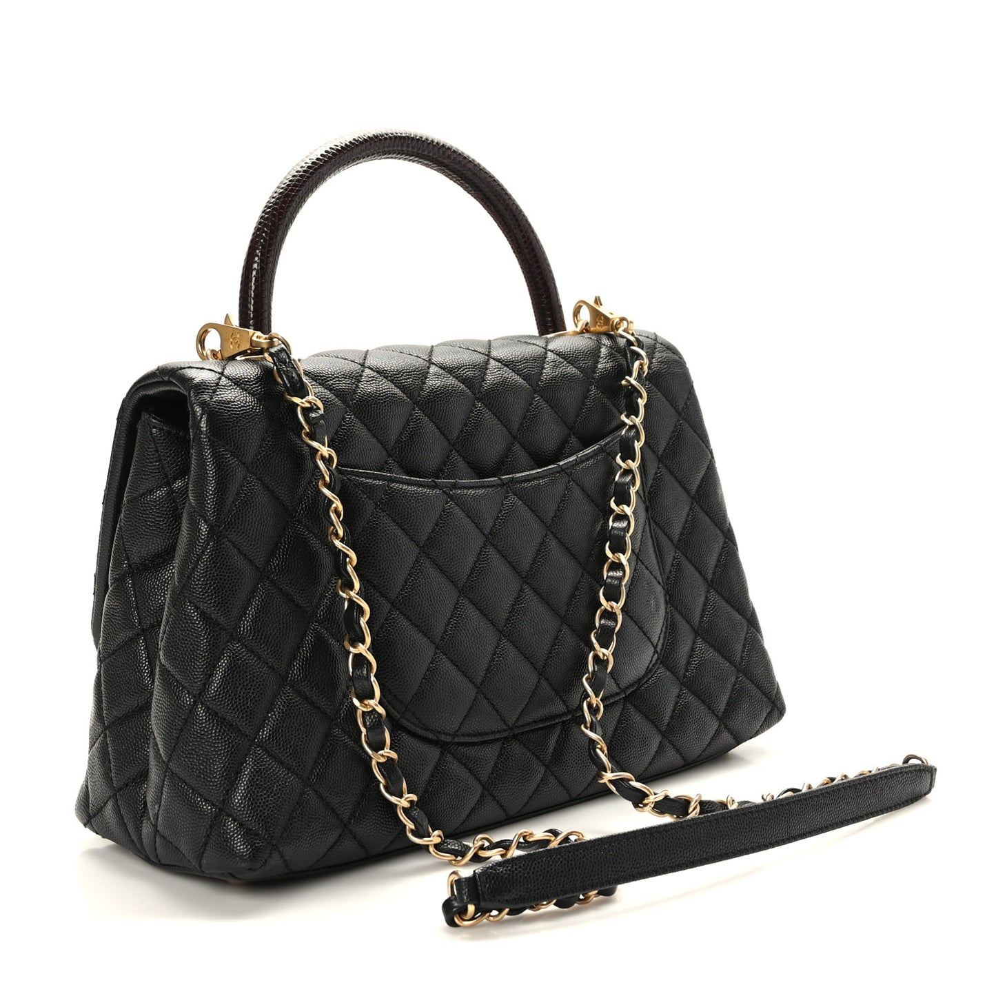 Caviar Lizard Embossed Quilted Small Coco Handle Flap Black