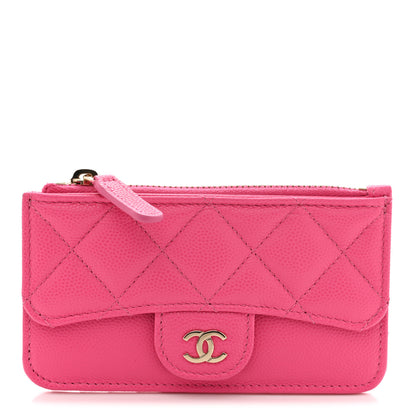 Chanel Caviar Quilted Flap Zip Card Holder Dark Pink 1 of 7