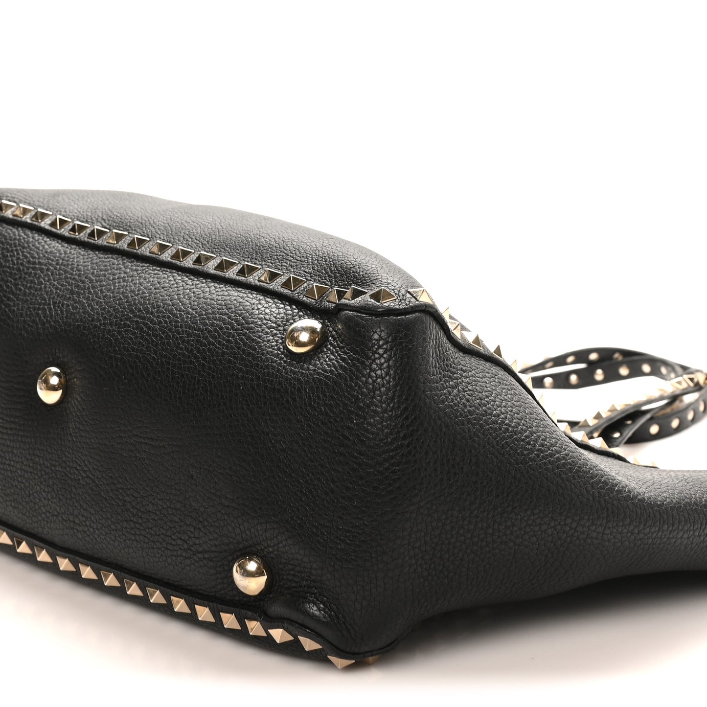 Pebbled Calfskin Medium Rockstud Tote Black