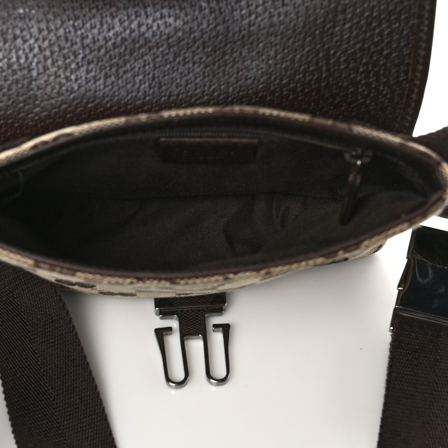 GG Monogram Buckle Belt Bag Dark Brown