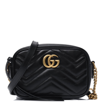 Gucci Calfskin Matelasse Mini GG Marmont Chain Shoulder Bag Black 1 of 6
