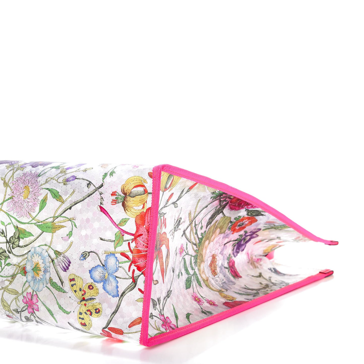 Calfskin Textured Vinyl Print Flora Tote Fluorescent Fuchsia
