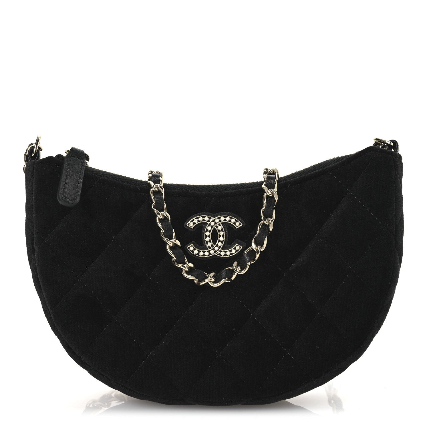 Chanel Velvet Crystal Quilted Chain Hobo Black 1 of 10