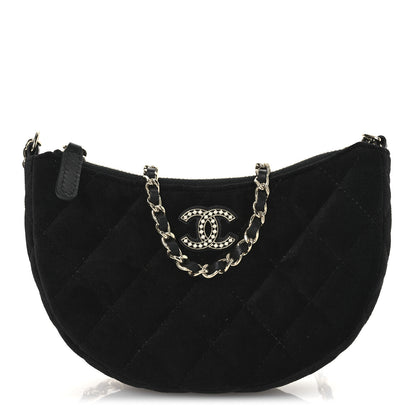 Chanel Velvet Crystal Quilted Chain Hobo Black 1 of 10