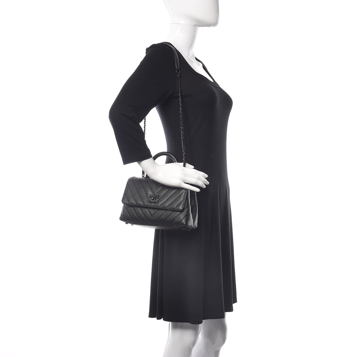 Chanel Caviar Chevron Quilted Mini Coco Handle Flap So Black 2 of 10